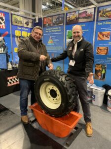 15mm puncture being sealed by Air-Seal Products premier tyre sealant at LAMMA agricultural exhibition