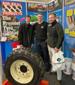 Air-Seal Products managing director Alex Burnand with new tyre sealant customers on stand at dairy tech 2023
